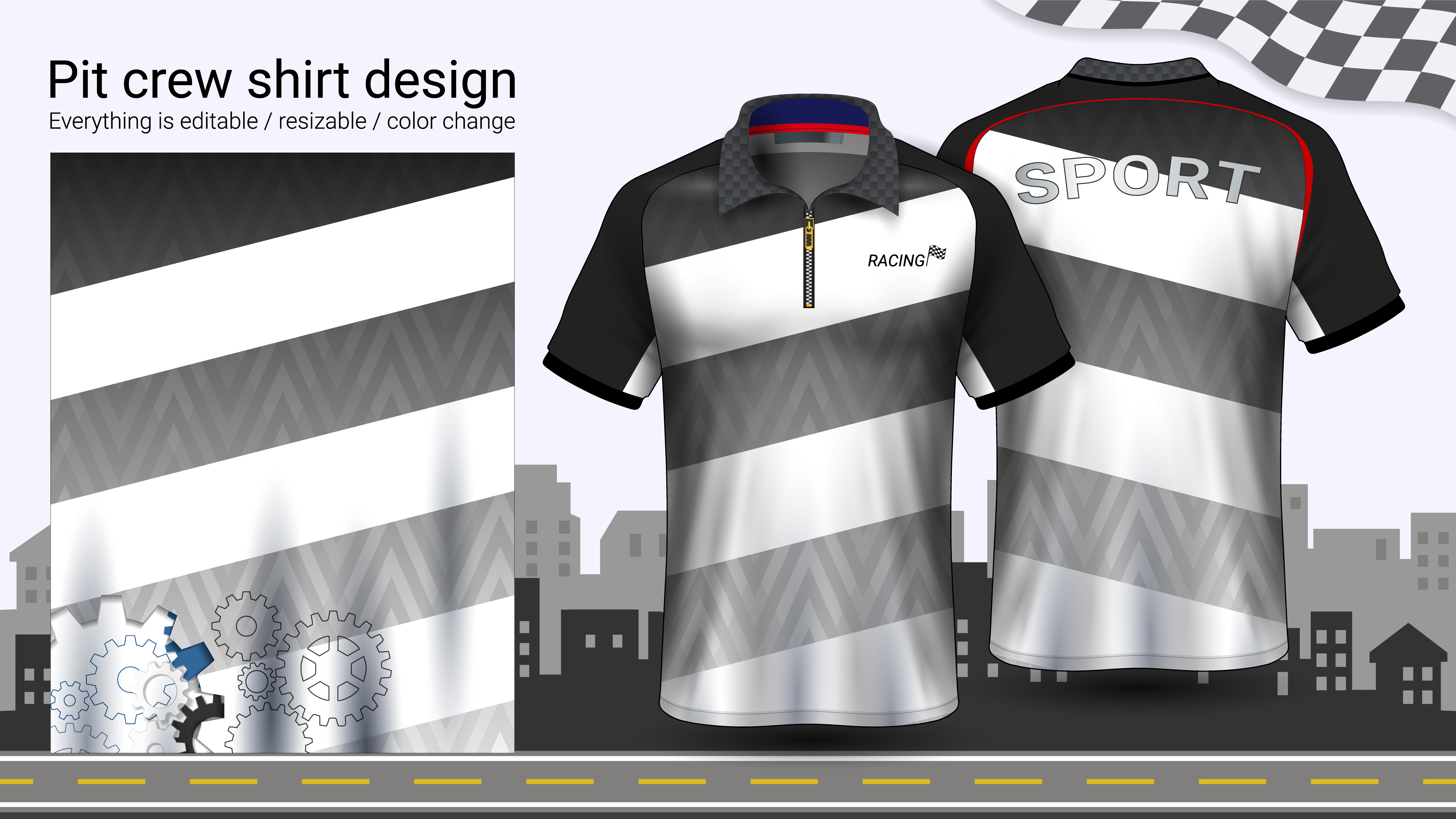 Polo tshirt with zipper, Racing uniforms mockup template for Active