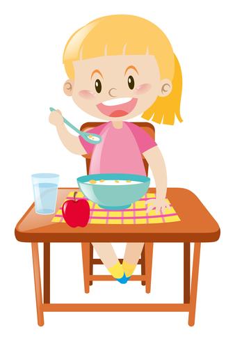 Happy girl having breakfast vector