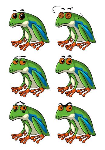 Green frogs with different facial expressions vector