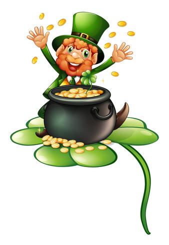 An old man in a green attire with a pot of coins vector