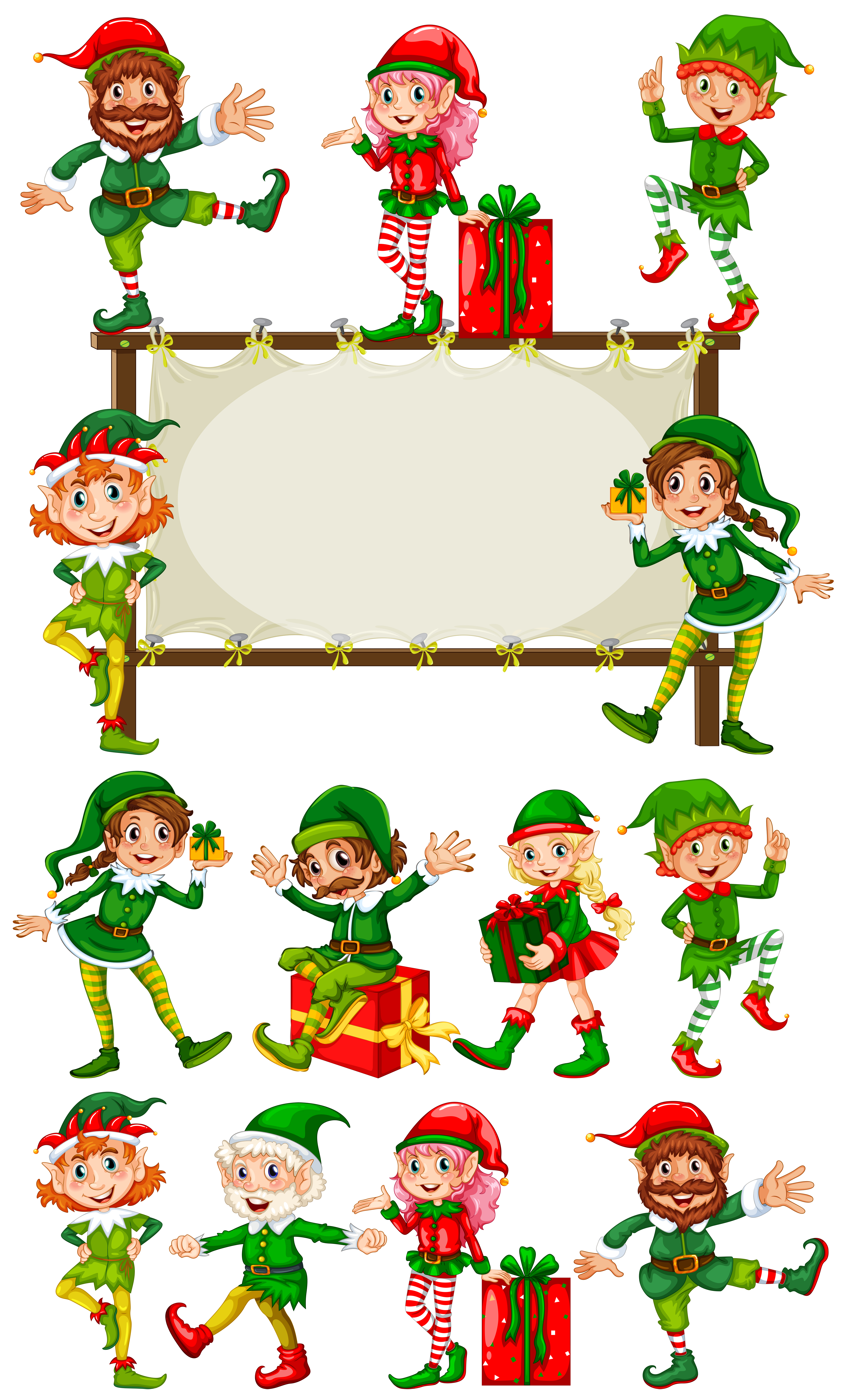 Border template with christmas elves 559343 Vector Art at Vecteezy