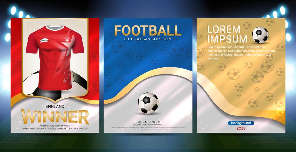 Sport poster cover template with Soccer jersey team design gold and red trend background. vector