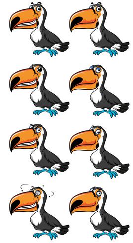 Toucan bird with different emotions vector