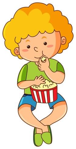 Little boy eating popcorn vector