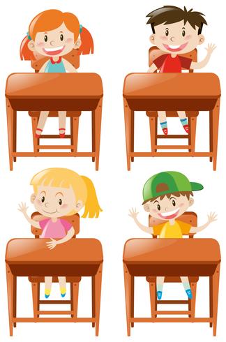 Boys and girls sitting on desk vector