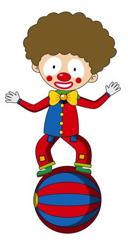 Happy clown balancing on big ball vector
