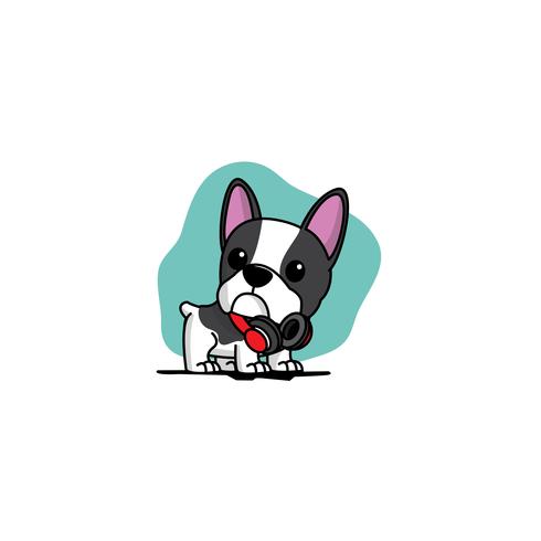 Cute french bulldog puppy with red headphones on neck vector