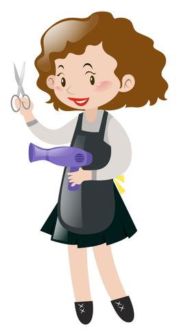 Hairdresser holding scissors and blowdryer vector