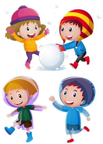 Children playing with snow in winter vector