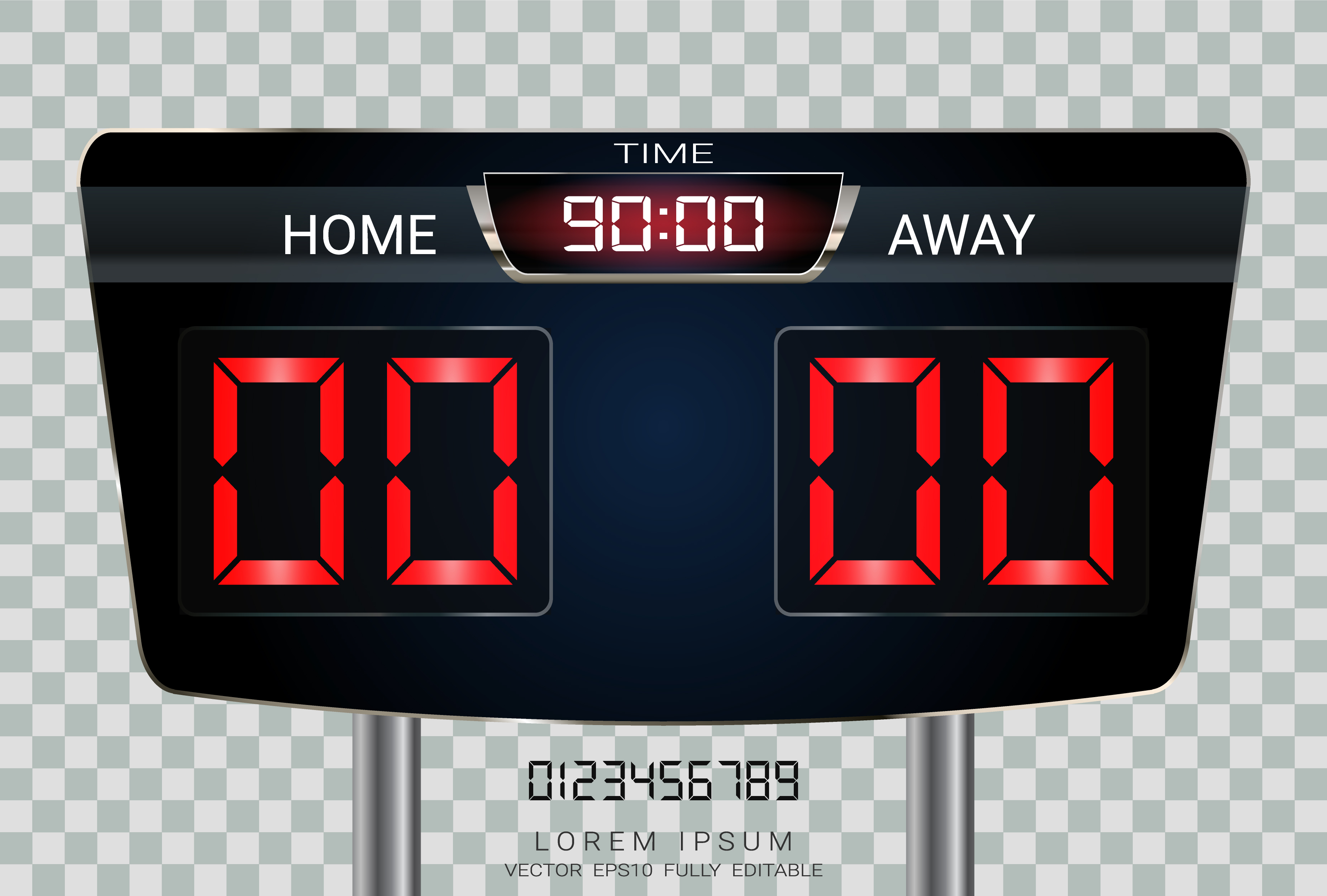 Digital timing scoreboard, Sport soccer and football match Home Versus Away. 559452 Vector Art