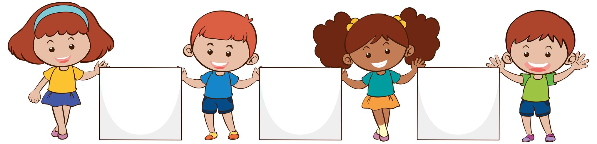 Four kids with blank papers vector