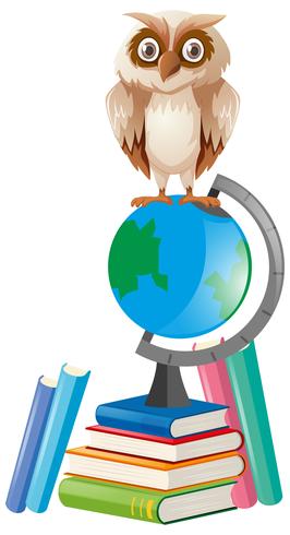 Brown owl standing on globe vector