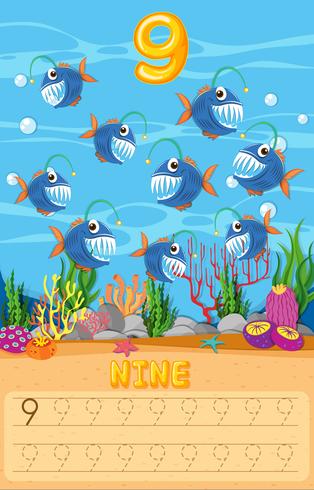 Counting fish math worksheet vector