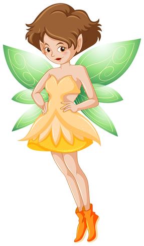 Fairy in yellow costume and green wings vector