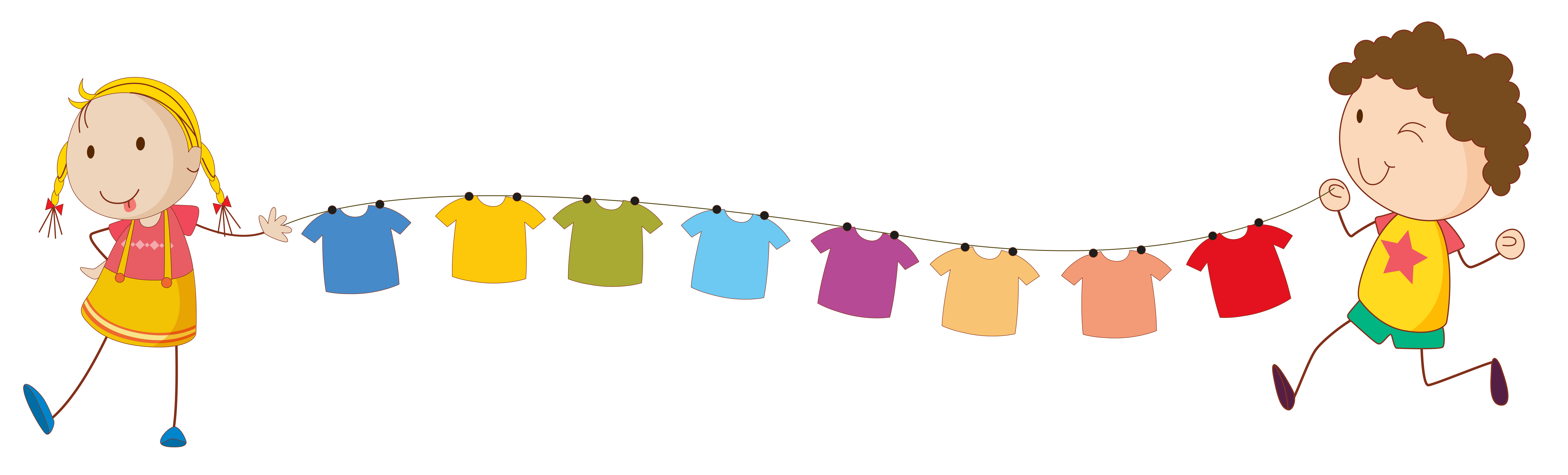 Kids holding the tips of the wire for the hanging clothes 559488 Vector