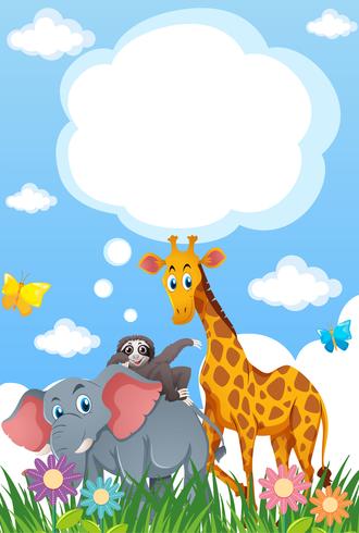 Background template with animals in garden vector