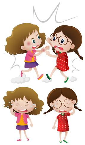 Two girls fighting and crying vector