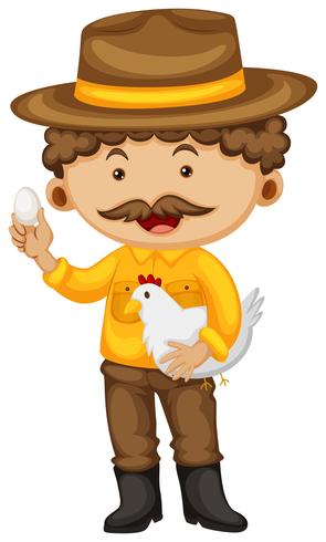 Farmer holding chicken and egg vector