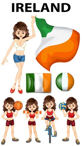 Ireland flag and woman athlete vector