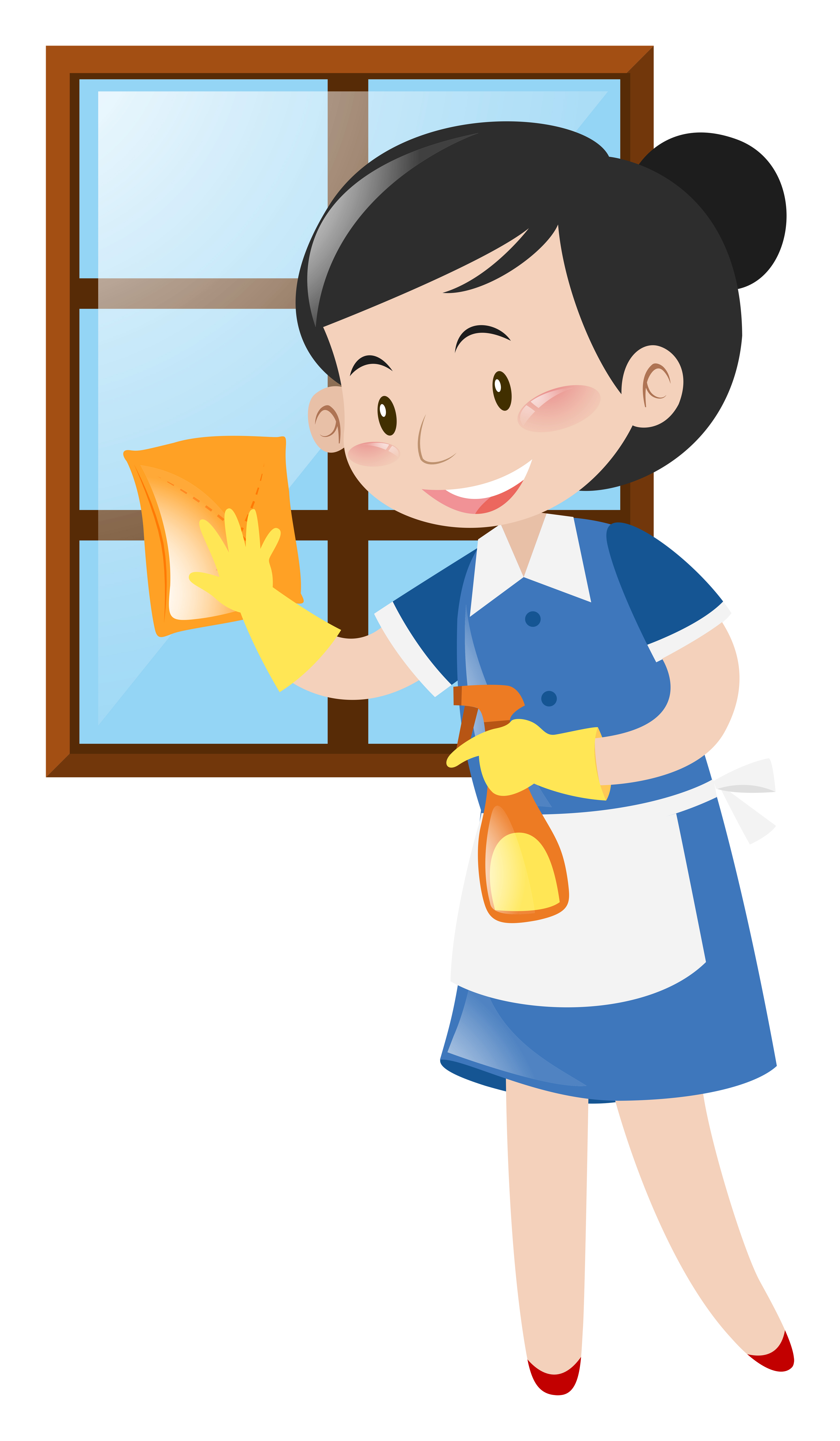 Happy maid cleaning window Download Free Vectors 