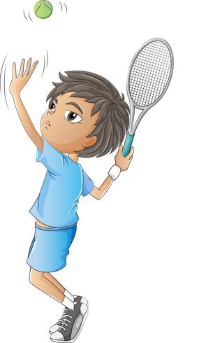 Un niño jugando al tenis vector