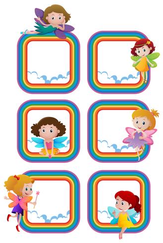 Rainbow frame templates with fairies flying vector