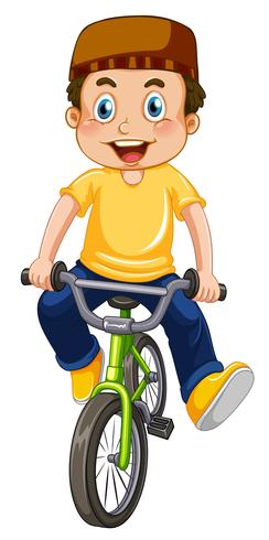 A muslim boy riding bicycle vector