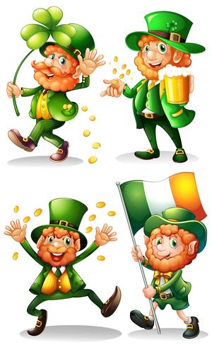 Leprechaun with green leaves and gold vector