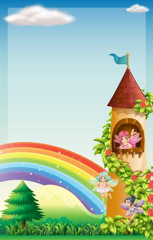 Scene with fairies flying in garden vector