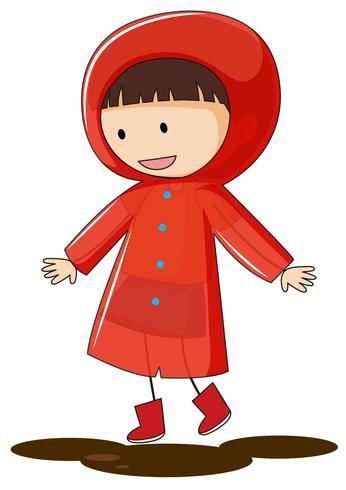 A doodle kid wearing raincoat vector