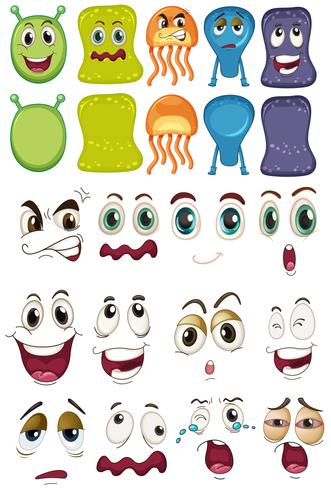 Monster and different face set vector