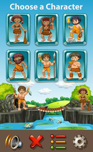 Caveman charater game template vector