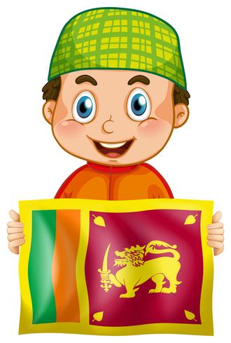 Niño feliz y bandera de srilanka vector