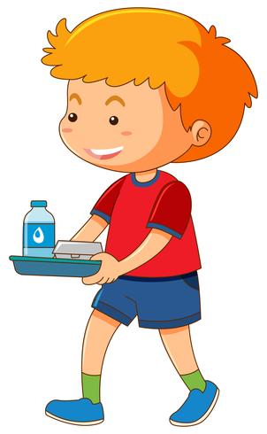 Little boy with food on tray vector