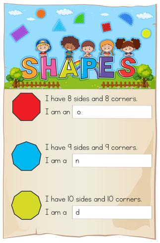 Math worksheet with different shapes vector