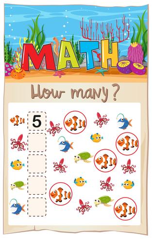 Math counting fish worksheet vector