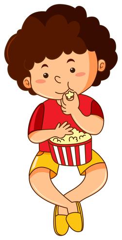 Happy boy eating popcorn vector