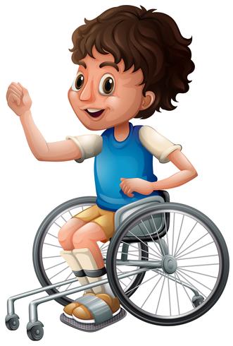 Niño feliz en silla de ruedas vector