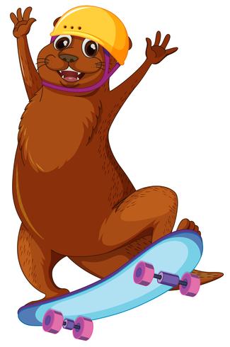 Happy otter playing skateboard vector