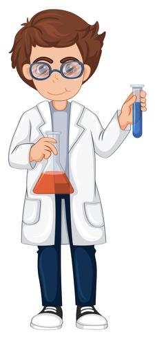 Scientist with two beakers vector