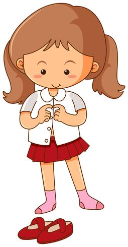 Little girl getting dress on white background vector