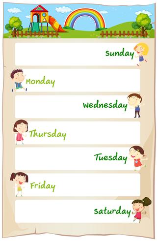 Days of the week poster with happy children vector