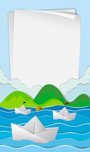 Paper template with paper boats at sea vector