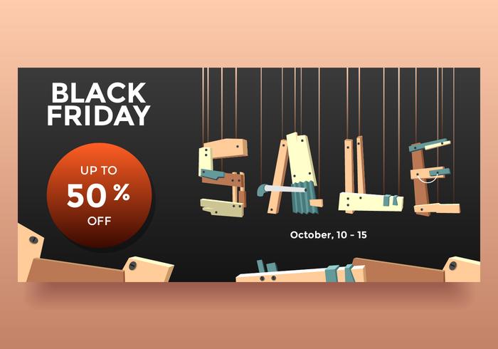 Black Friday October Sale Wood Style Banner Vector