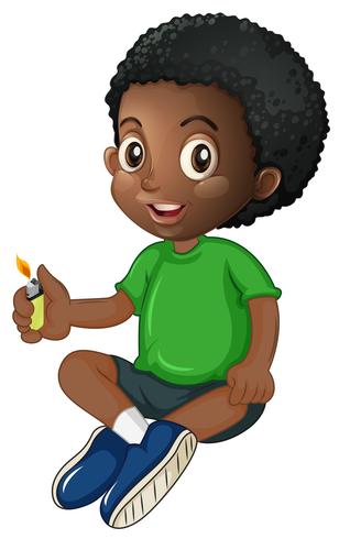 Little boy playing with lighter vector
