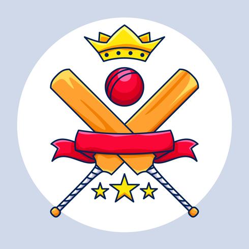 Campeonato de cricket con corona, estandarte y estrellas. vector