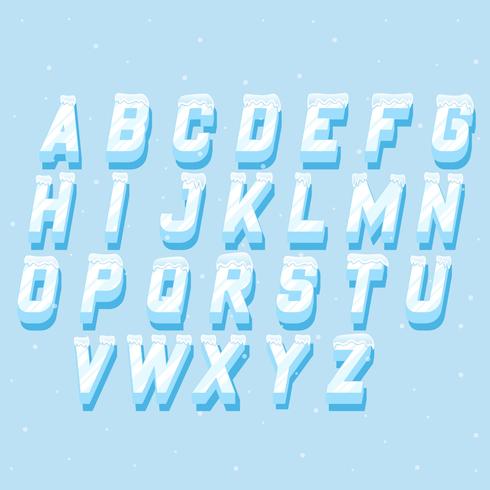 Icicles italic alphabet Frozen lettering elements set vector
