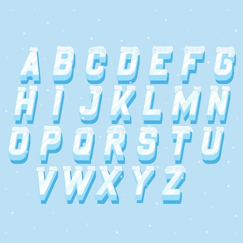 Icicles italic alphabet Frozen lettering elements set vector