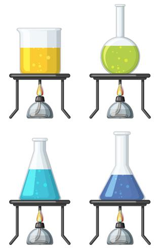 Four beakers with colorful liquid vector