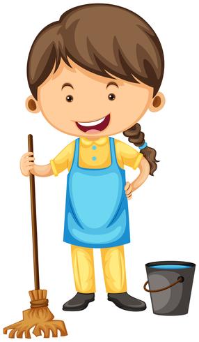 Female cleaner with broom and bucket vector